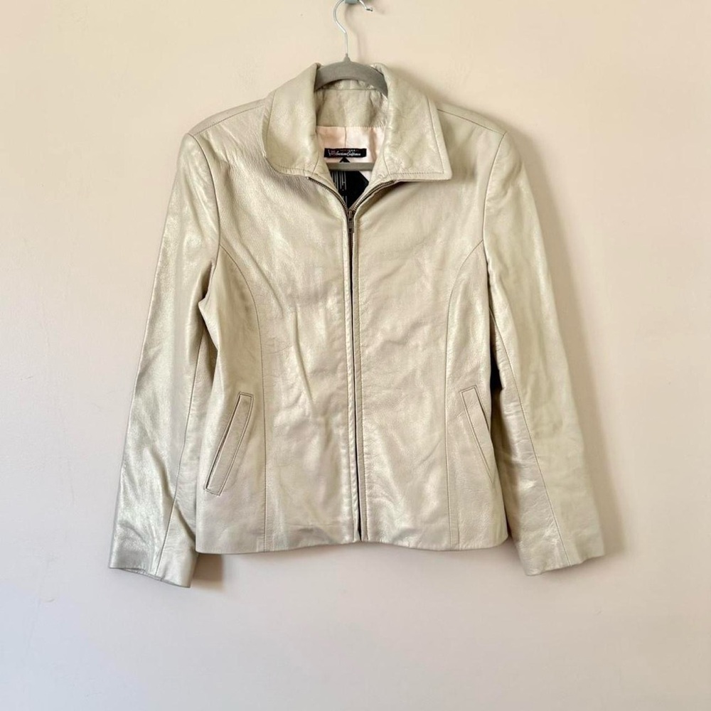 Vintage Y2K Champagne Gold Leather Jacket Small Zip Up